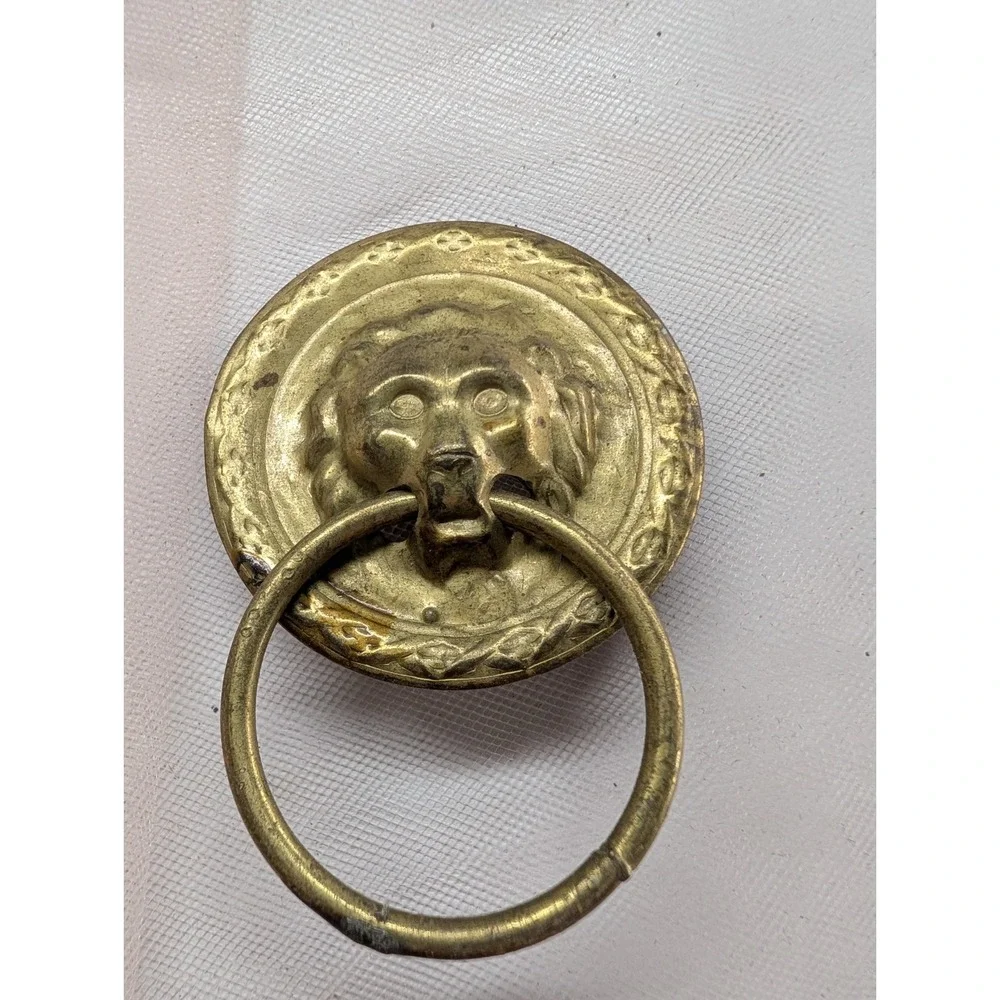 Brass Chamberstick Candle Holder & Pair of Lion Head Ring Pulls Vanity Hardware